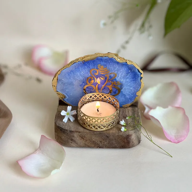 Ganesha Handcrafted Agate Religious Accent With Tealight Candle Holder - Blue media 4