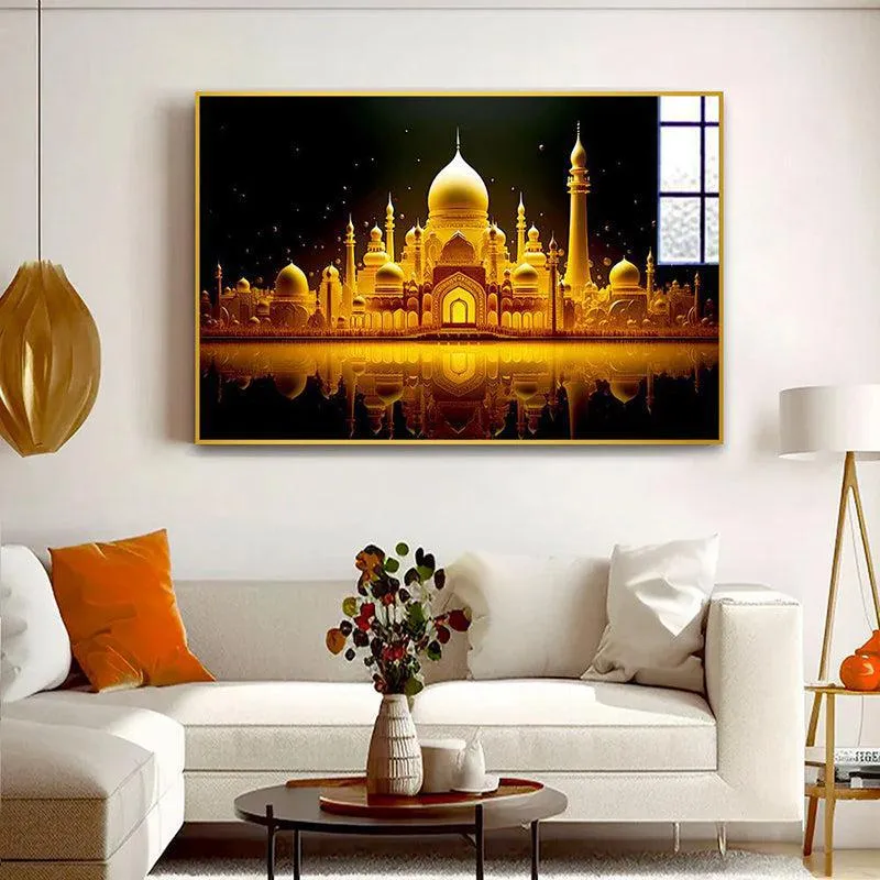 Mughal Palatial Glow Modern Canvas Wall Art With Frame - Gold media 1