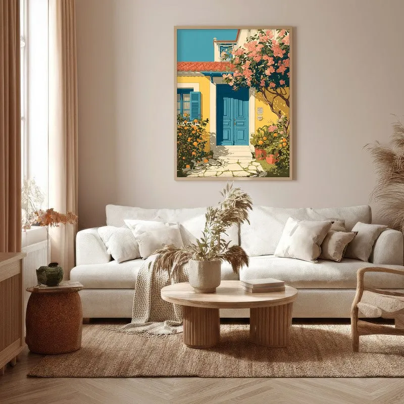Floravue Sunlit Blue Door Canvas Wall Painting With Brown Frame media 5
