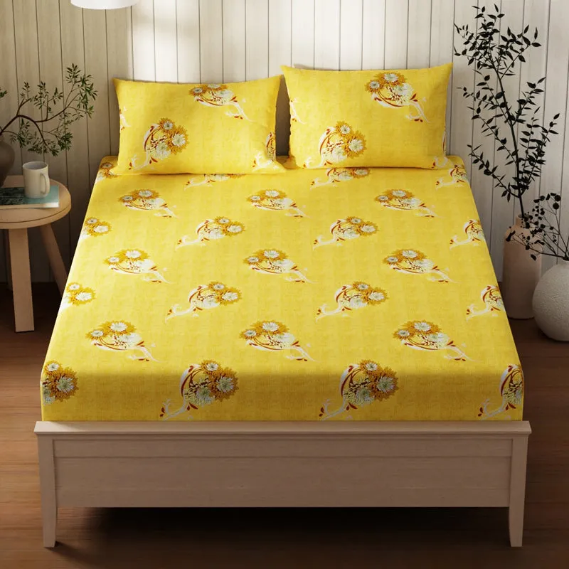 Lopez Flora Cotton Bedsheet (Yellow) - 120 TC media 1