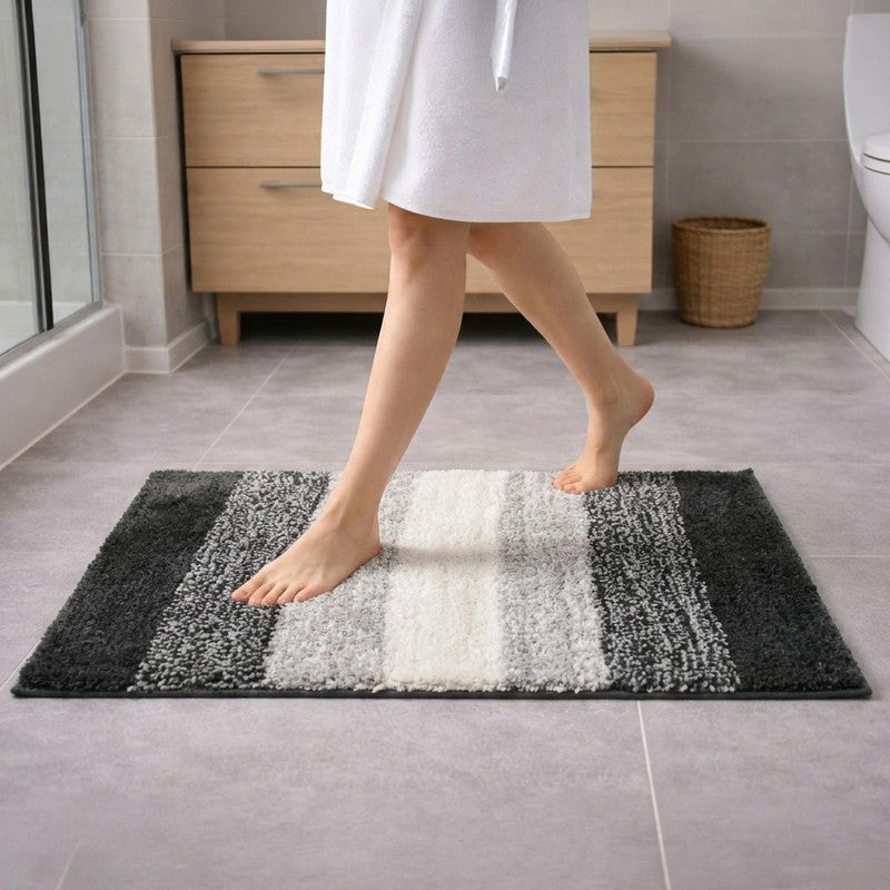 Quick Dry Anti Skid Micro Fiber Bath Mat - Black,Grey - 40 x 60 cms