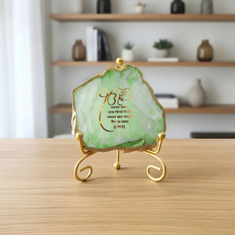 Krishna Blessing Aura Agate Showpiece With Stand - Green media 4