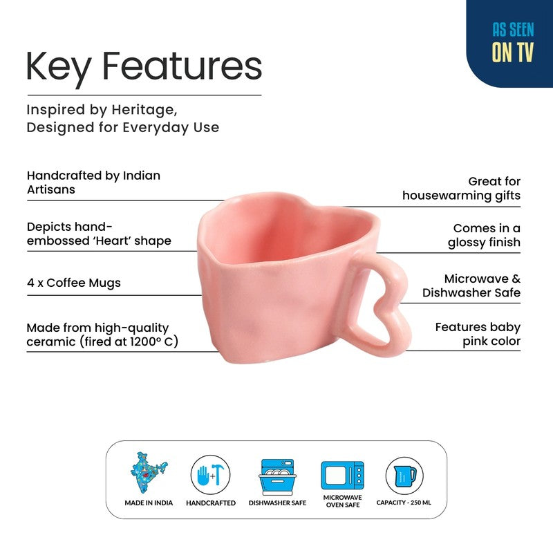Heart Ceramic Coffee Mug (250 mL Each) - Set Of Four media 5