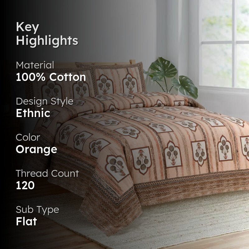 Imperial Blooms Cotton Bedsheet (Orange) - 120 TC media 2