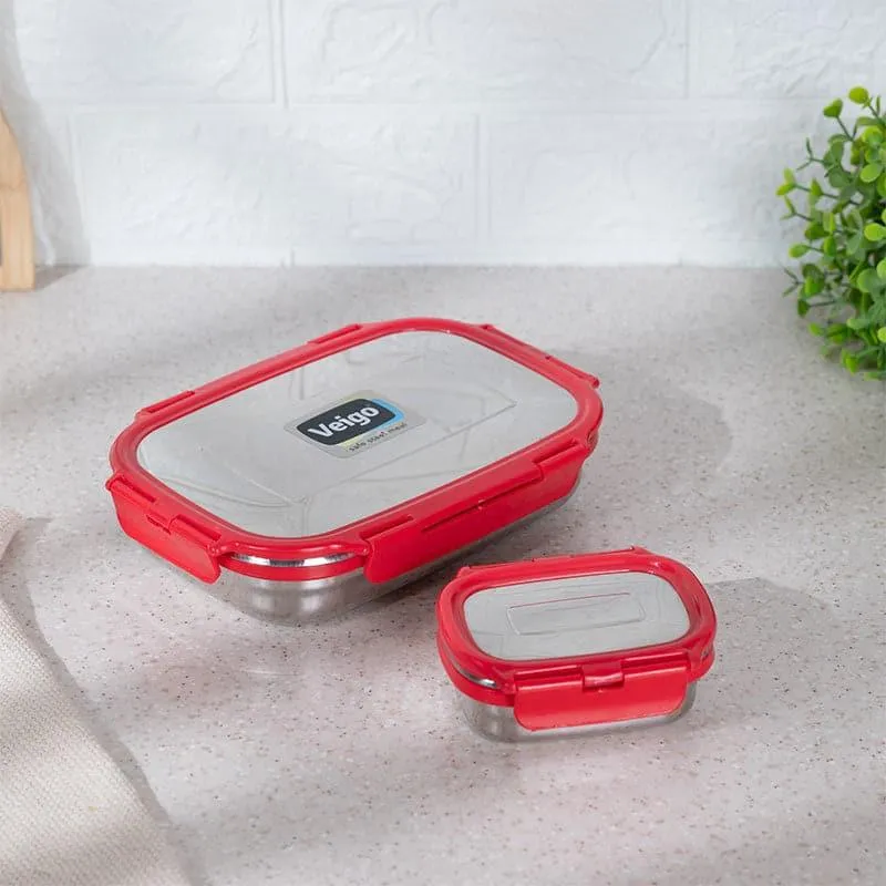Vidora Red Stainless Steel Lunch Box (775/150 mL) - Two Piece Set media 1
