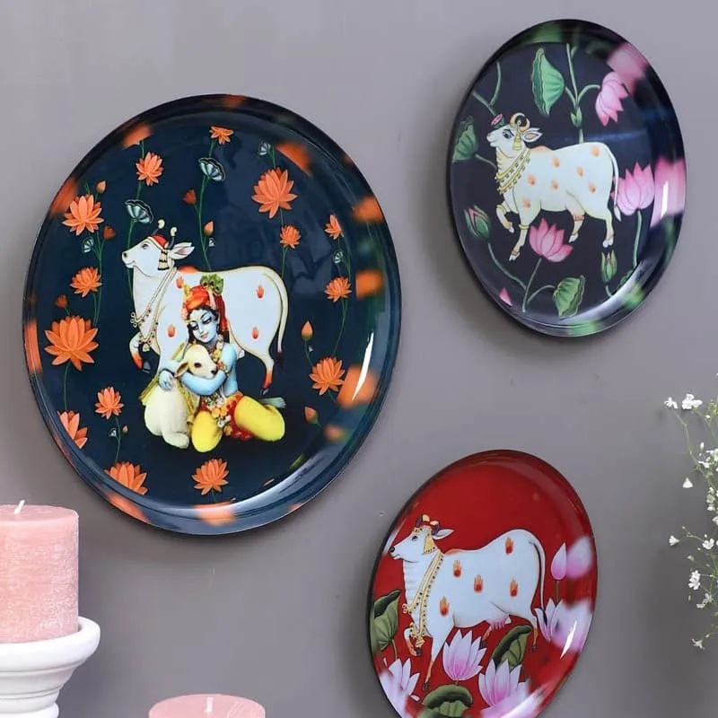 Sacred Nandi Bloom Wall Plate - Set Of Three media 4