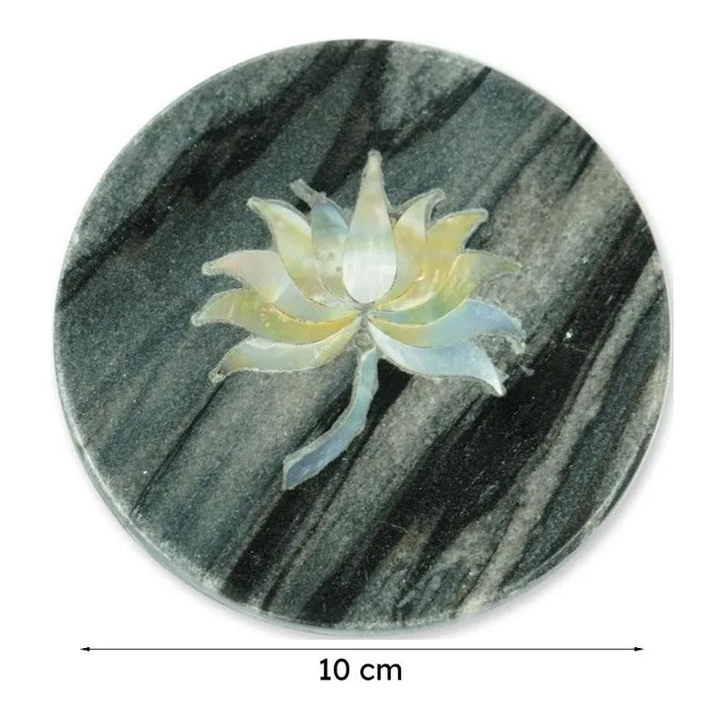 Lotus Marble Coaster With Mother Of Pearl Inlay (Grey) - Set Of Two media 8