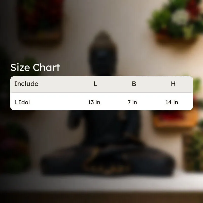 Size chart graphic for Buddha idol