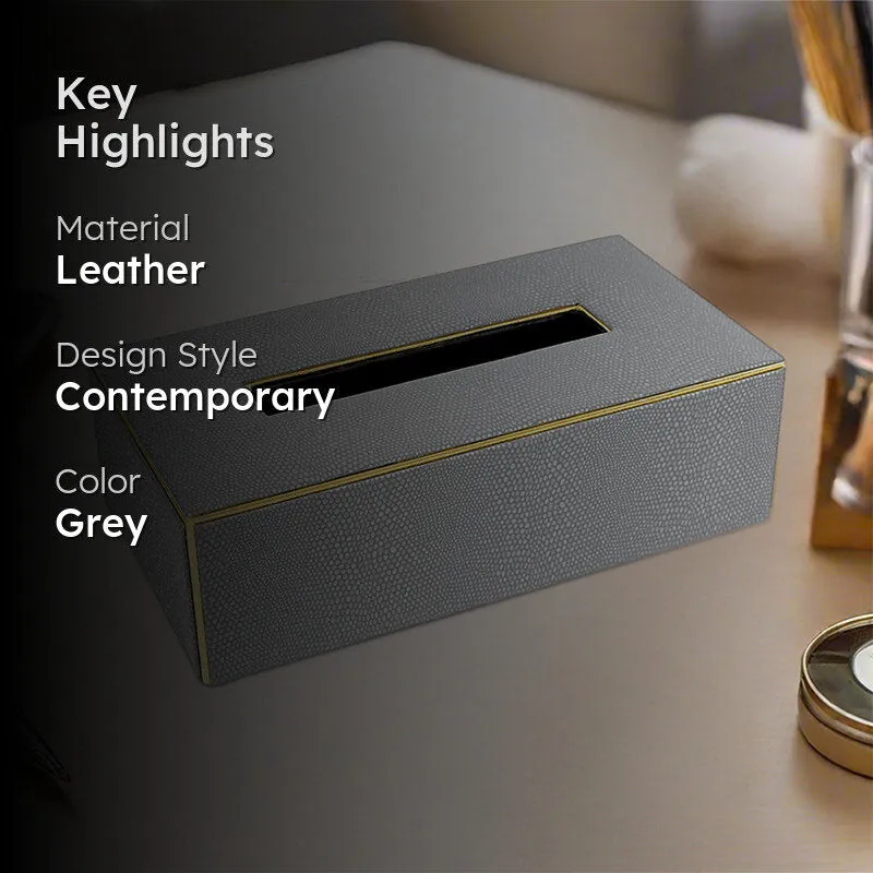 Tisquo Edge Faux Leather Tissue Box - Grey media 2
