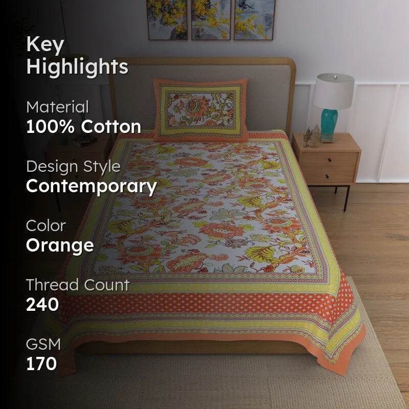 Fabrixa Floral Cotton Bedsheet (Yellow & Orange) - 240 TC media 2