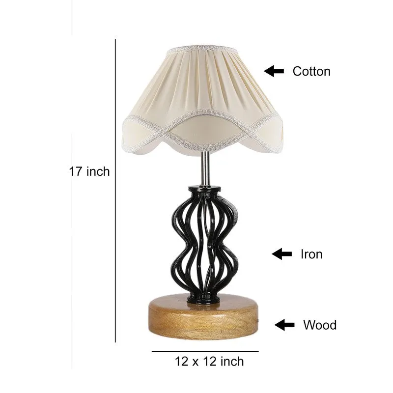 Huetrail Cotton Table Lamp With Wooden Base - Ivory media 9