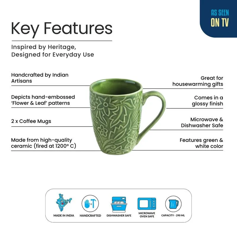 Green Ceramic Coffee Mug (290 mL Each) - Set Of Two media 5