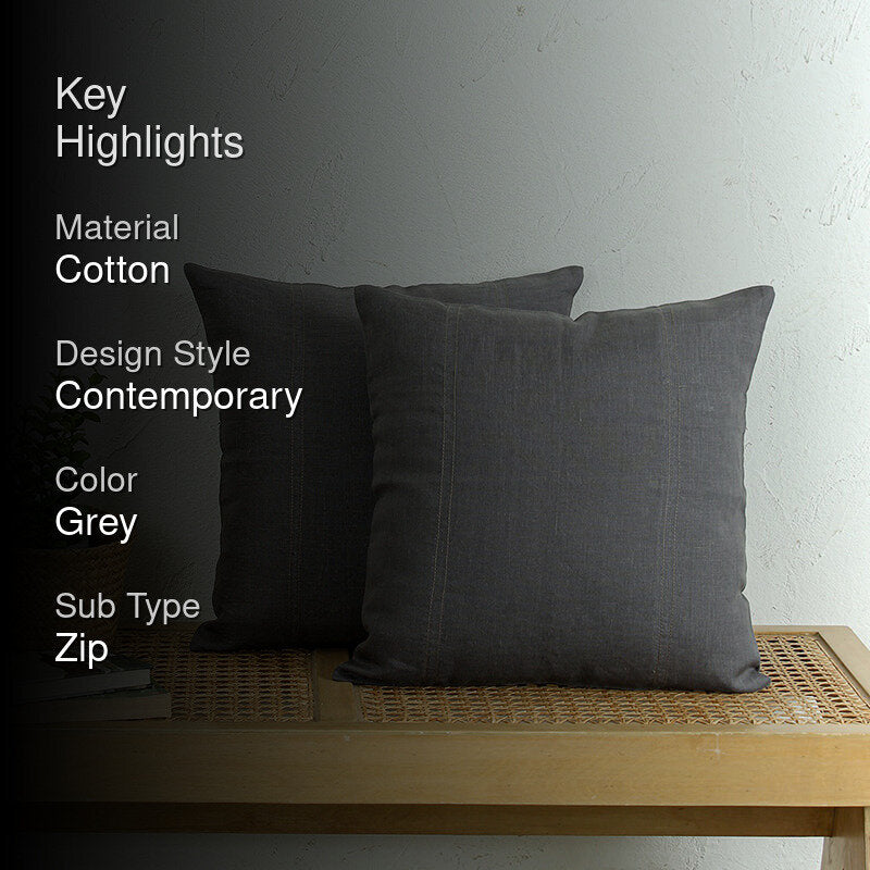 Plush Parallel Solid Cotton Cushion Cover - Set Of Two media 2