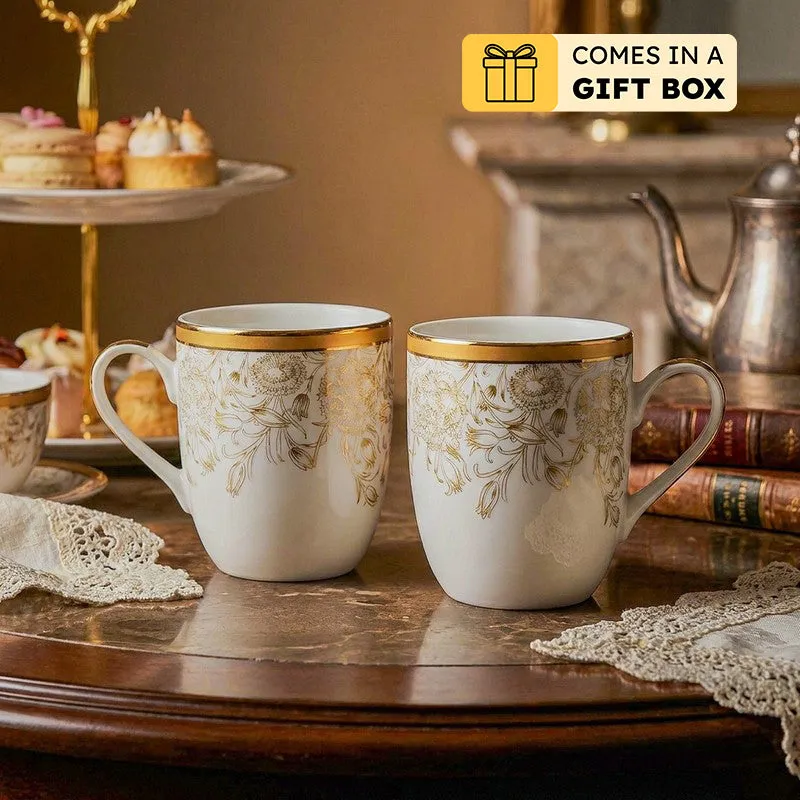 Gilded Iris Coupe 24k Gold Brushed Porcelain Coffee Mug(280 mL Each/Gold) - Set Of Four media 1