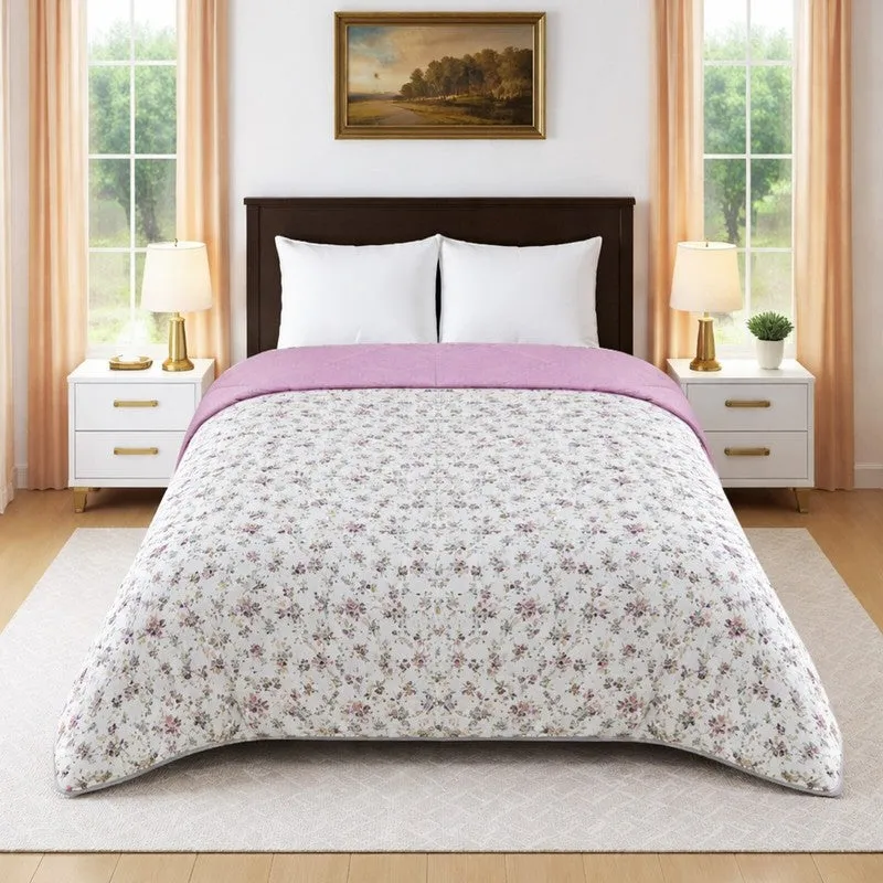 Fleuris Cotton Comforters (White,Pink) - 350 GSM media 1