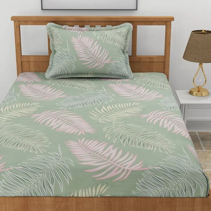 Iberis Floral Microfiber Bedsheet (Fern Green) - 130 GSM media 1