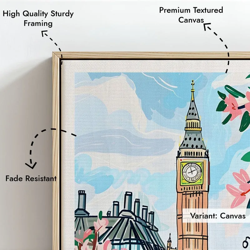 Vintage London Framed Canvas Archival Canvas Wall Painting - Natural Brown Frame media 6