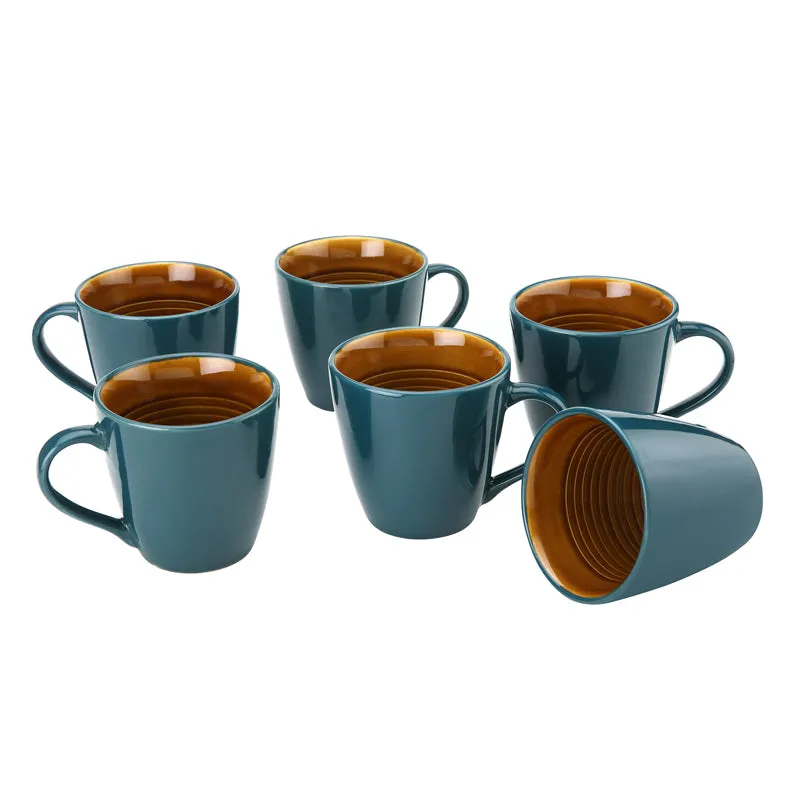 Karvaa Ceramic Coffee Mug (Cyan/350 mL Each) - Set Of Six media 3
