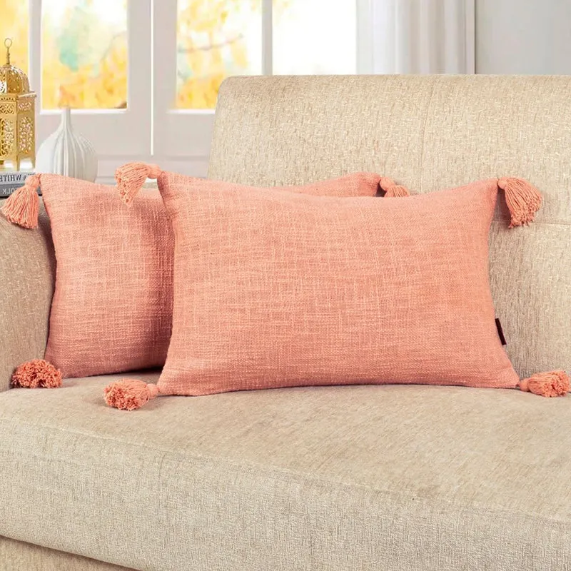 Claira Rectangle Solid Cushion Cover (Peach) - Set Of Two media 3