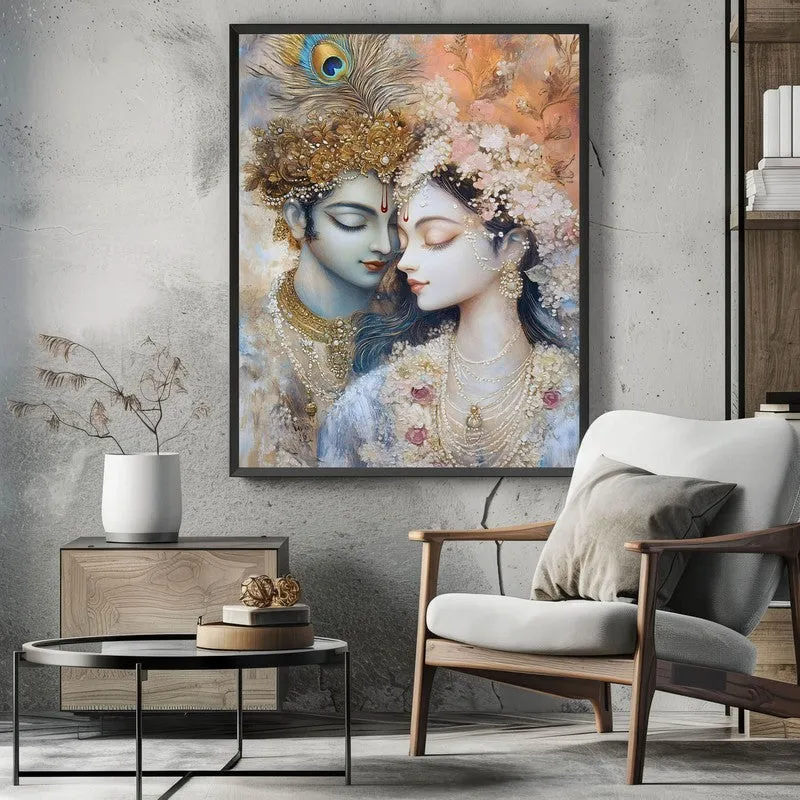 Radha Govindam Spiritual Archival Paper Wall Painting With Frame - Black media 3