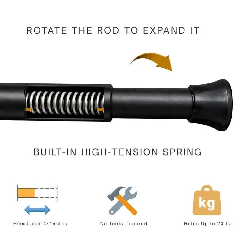 Slide Fit Extendable Metal No Drill Curtain Tension Rod - Black - 5