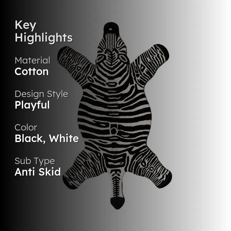 Zebra Safari Cotton Carpet - Black & White media 2