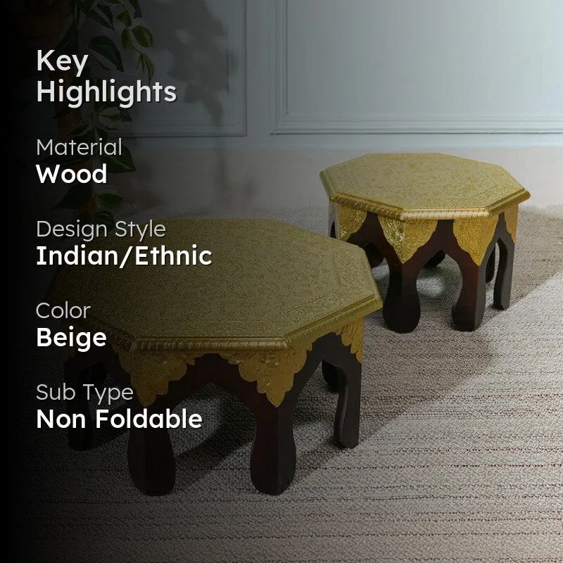 Dikara Ethnic Wooden Stool - Set Of Two media 2