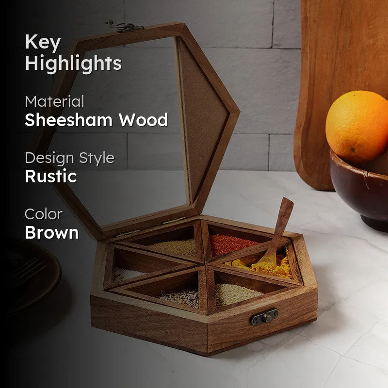 Amani Sheesham Wood Masala Box - Eight Piece Set media 2