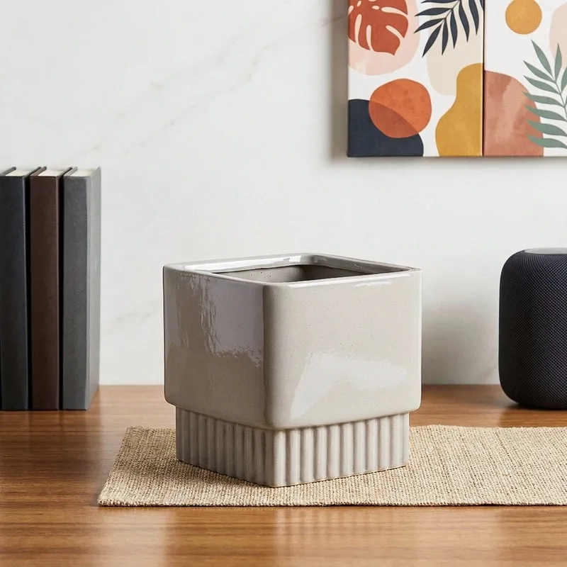 Ugaoo Sleepy Sprout Square Ceramic Planter - Light Grey media 1