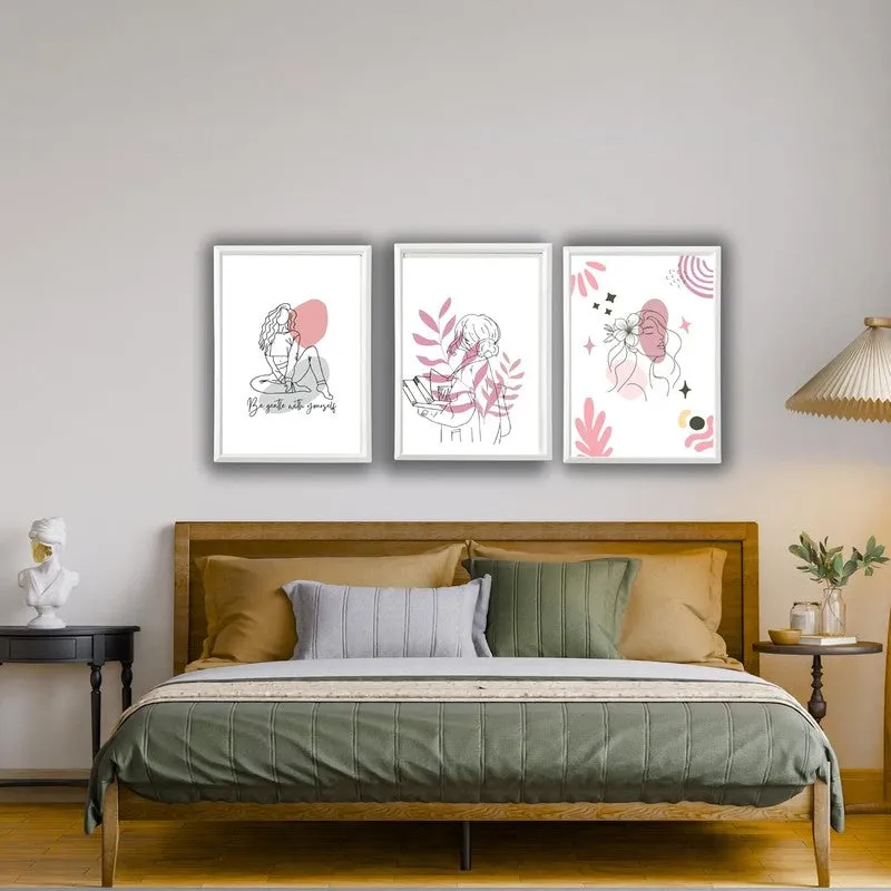 Pink Persona Paper Wall Painting With Frame - White media 1