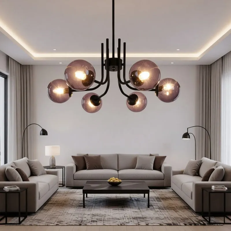 Smoky Globe Iron Sphere Ceiling Lamp - Black media 1