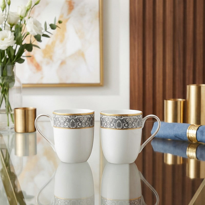 Brew Bloom Porcelain Coffee Mug (300 mL Each) - Set Of Two
