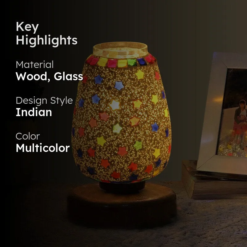 Flareonix Glass Table Lamp With Wooden Base - Multicolor media 2