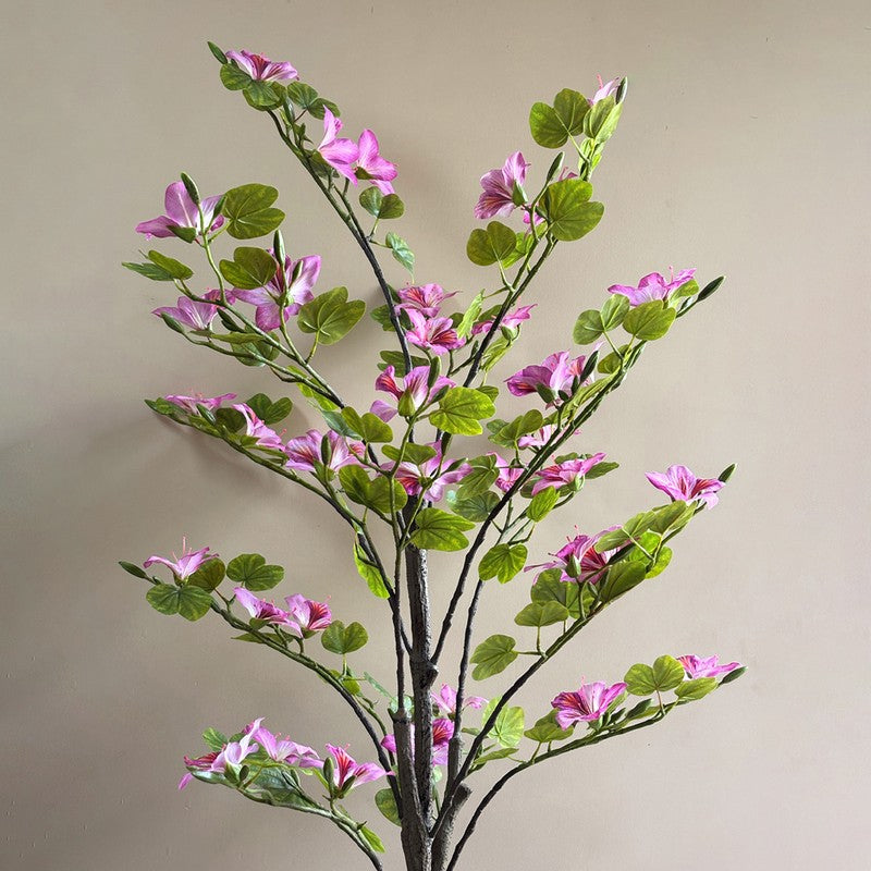 Bauhinia Artificial  Plant With Black Plastic Pot (Pink,Green) - 160 cm (5.2 ft) media 5