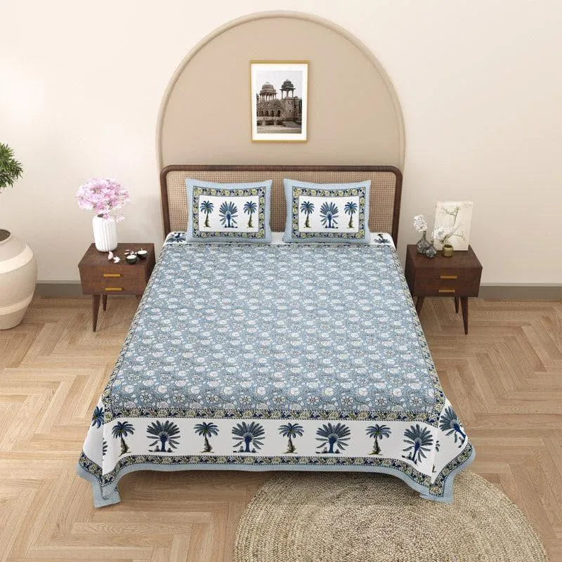 Kanishka Printed Cotton Bedsheet (Blue) - 140 TC media 1