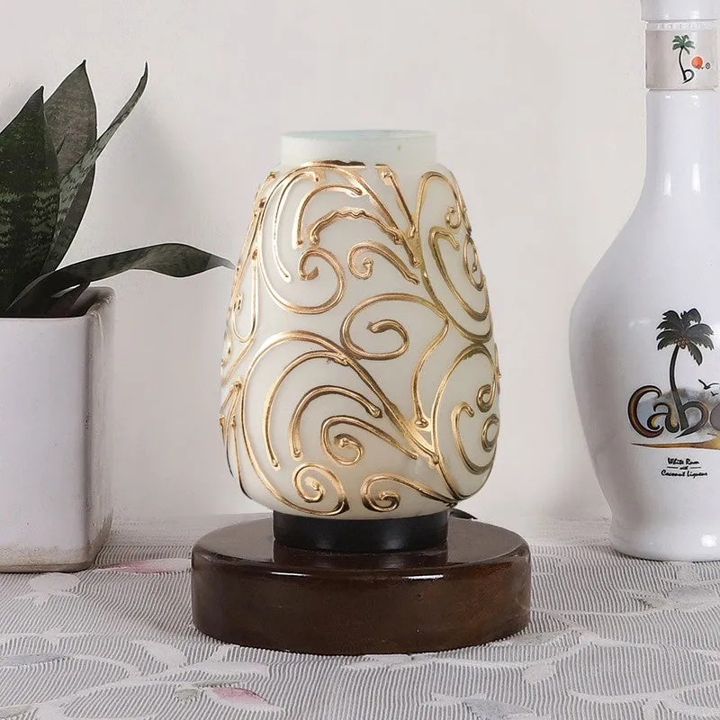 Gloflare Glass Table Lamp With Wooden Base - White media 4