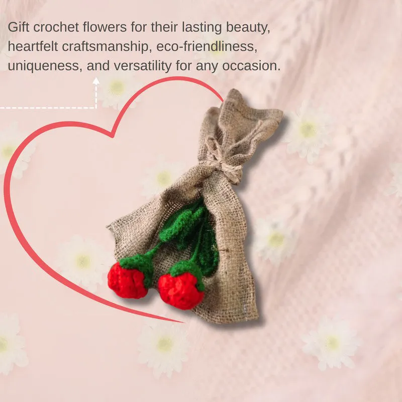 Crochet Handmade Rose Bouquet (Red,Green) - Set Of Two media 3