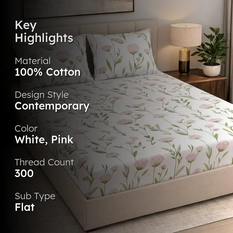 Floral Form Cotton Bedsheet - 300 TC media 2