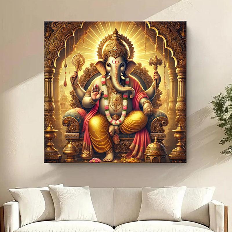 Majestic Lord Ganesha Poly Canvas Wall Painting