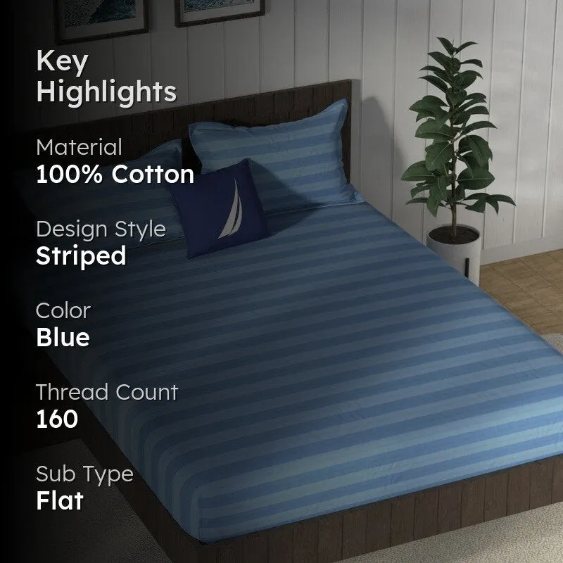 Nautica Horizon Cotton Bedsheet (Blue) - 160 TC media 2