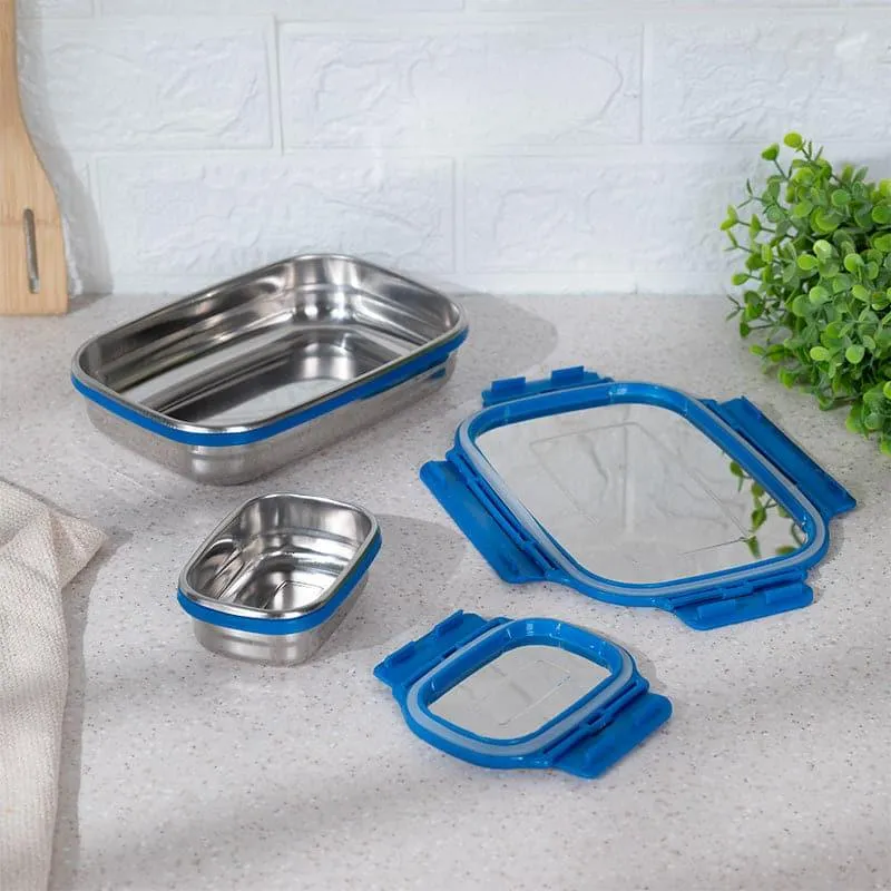 Vidora Dark Blue Stainless Steel Lunch Box (775/150 mL) - Two Piece Set media 3