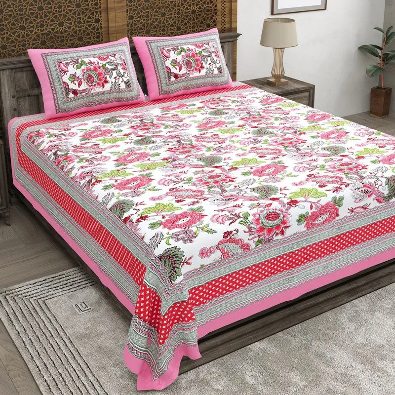 Tonear Cotton Bedsheet (Pink,Red) - 240 TC media 1
