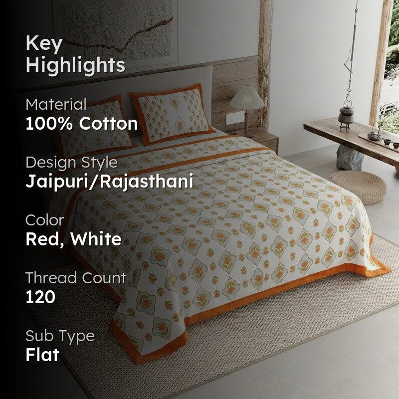 Royal Print Cotton Bedsheet (Red,White) - 120 TC media 2