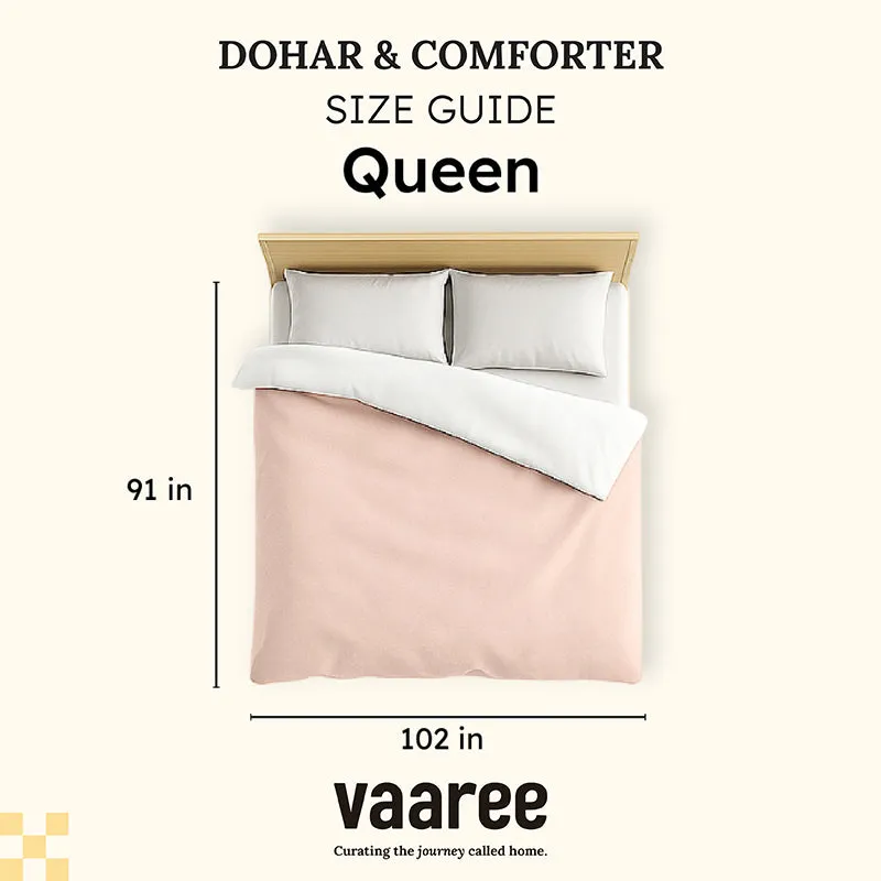 Queen size guide graphic for dohar and comforter