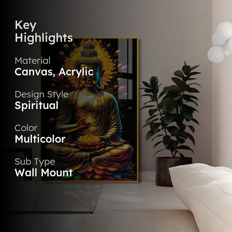 Gilded Lotus Buddha Spiritual Canvas Wall Art With Frame - Gold media 2