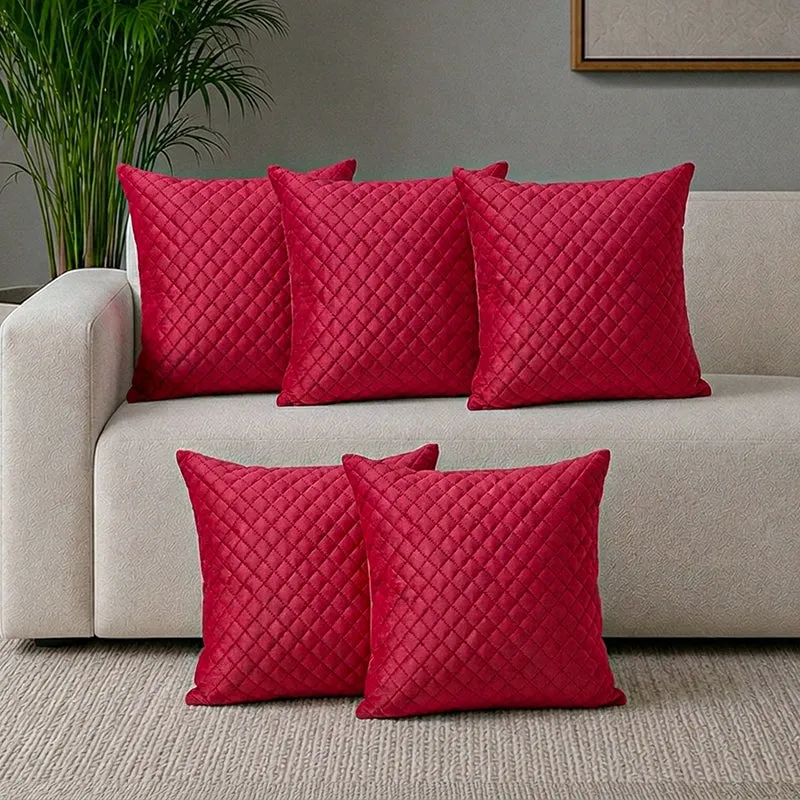 Orson Quilted Velvet Cushion Cover (Red) - Set Of Five media 1