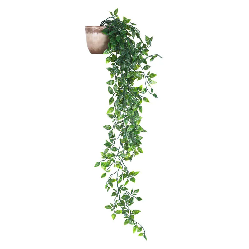 Artificial Leafy Green Hanging Plant With Black Plastic Pot (Set Of Two) - 3 Feet media 4