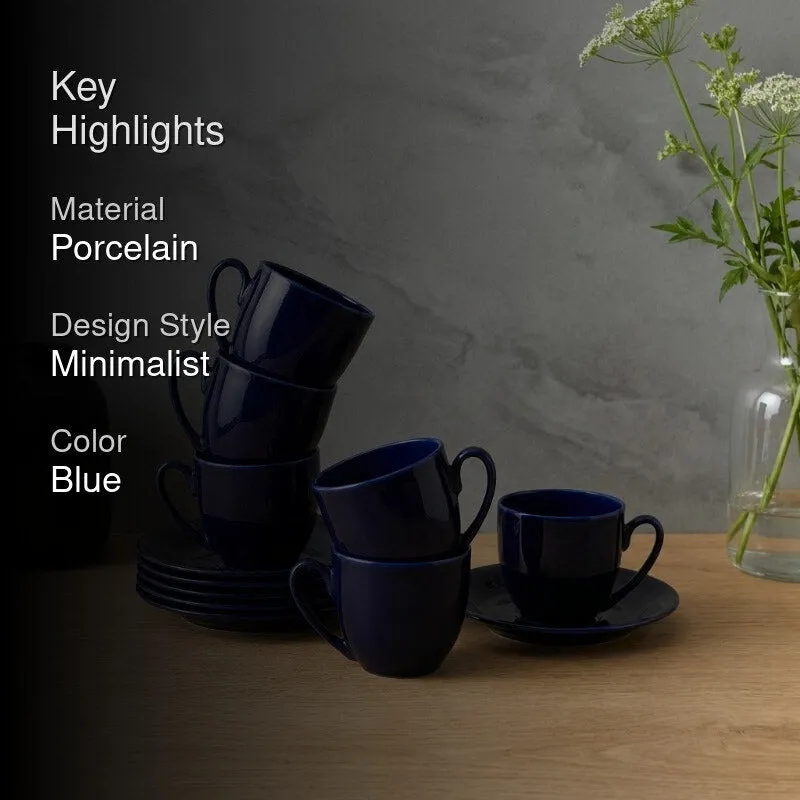 SipDelight Porcelain Cup & Saucer (Blue/190 mL Each) - Set of Six - 2