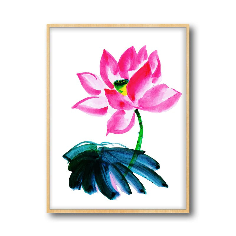 Pink Minimal Lotus Archival Paper Wall Art  - Natural Brown Frame media 6