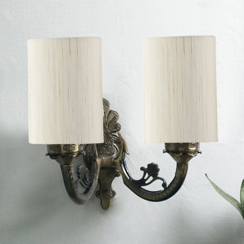 Vintage Fabric & Metal Wall Lamp - Beige media 3